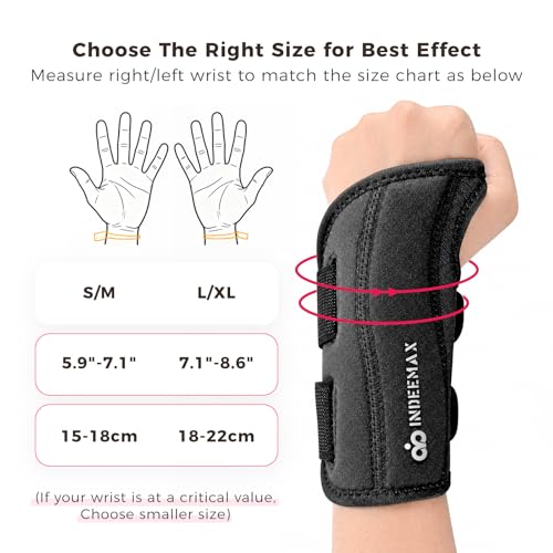 INDEEMAX Copper Carpal Tunnel Wrist Brace, Adjustable Wrist Support Splint for Night Sleep & Daytime Working, Hand Braces Pain Relief for Arthritis, Tendonitis, Sprain, Men & Women(Right Hand-Black, S/M) Right Hand-Black Small/Medium (Pack of 1)