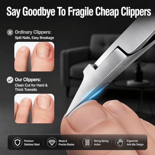 Toenail Clippers for Thick Toenails for Seniors, Heavy Duty Ingrown Toenail Clippers with Wide Jaw Opening, Professional Toe Nail Clippers for Thick Nails, Stainless Steel Nail Cutter for Men Women Straight blade model
