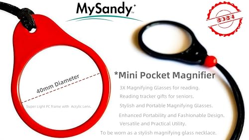 3X Magnifying Glass Portable Pocket Size with Leather Strap - Fashionable Magnifier for Reading Labels, Newspapers & Tickets (Gift Ready with Luxury Pouch) (3, Black -Red-Green) 3