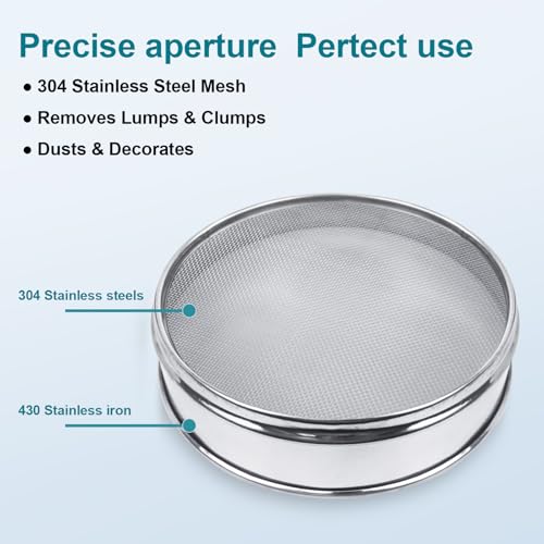304 Stainless Steel Mesh Lab Sieve, 18 Mesh (1mm) Aperture Test Sieve, 7.9Inch(20cm) Diameter Economy Standard Analysis Sample Test Sieves for Industrial Laboratory Homes 18Mesh(1mm)/Ф7.9in