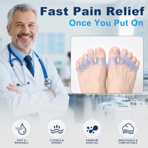 Progressive Big Toe Separators, Gel Bunion Corrector for Hammer & Claw Toe Transparent Blue with hole plug
