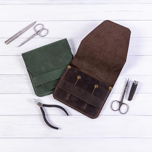 Leather Manicure Set Case Grooming Kit Organizer (Dark Brown) Dark Brown