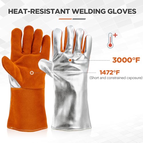 Kingdder High Temperature Aluminized Welding Gloves Heat Resistant 14 Inch Long Safety Work Glove for Smelting Metal Industry