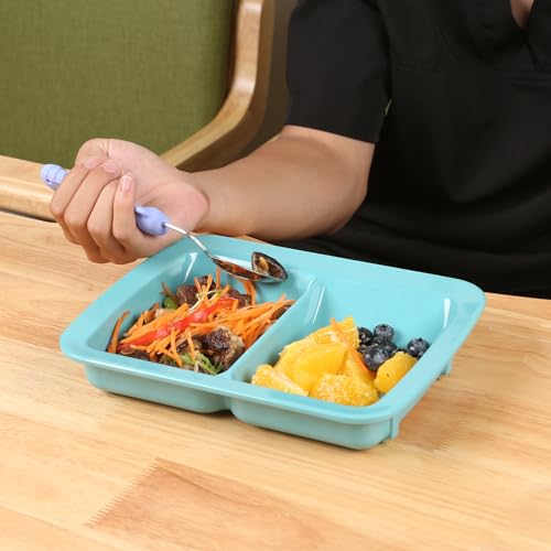 EZ Assistive Adaptive divided Plates with Extra Wall,Spill-proof plate for Elderly, Non-slip Disabled Products for Handicapped to self-feeding (Melamine 2-Compartment Dinner plate) Melamine 2-Compartment Dinner plate