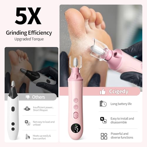 Ccigedy Cordless Electric Toe Nail Grinder for Thick Toenails with LCD Lamp Pink