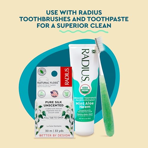 RADIUS Silk Dental Floss, Natural Biodegradable Floss for Sensitive Gums, PFAS Free, Compostable, Unscented, 30m / 33yd, Pack of 6 99 Foot (Pack of 6)