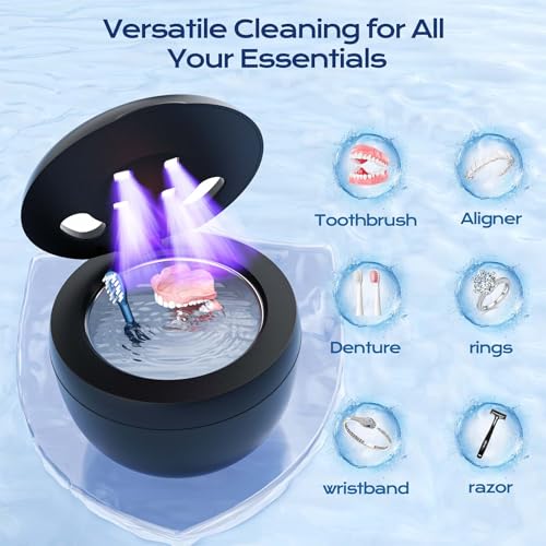 Ultrasonic Retainer Cleaner(2026 Upgraded), 45kHz Cleaning Machine for Dentures, Mouth Guards, Braces, Toothbrush & Jewelry, 200ML Denture Cleaner with 4 Modes for Dental Care Dark Black