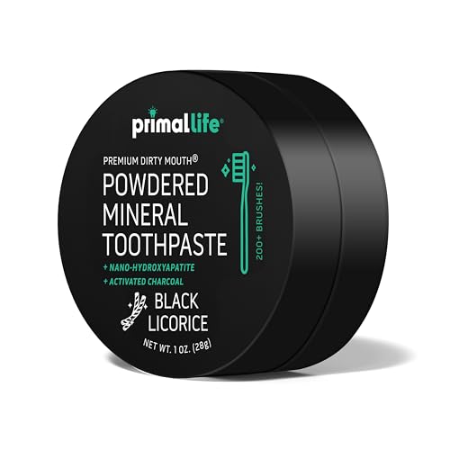 Primal Life Organics - Dirty Mouth Toothpowder, Activated Charcoal Tooth Cleaning Powder, Essential Oils Natural Kaolin Bentonite Clay, 200+ Brushings, Organic Vegan (Charcoal Black Licorice, 1 oz) 1 Ounce (Pack of 1) Charcoal Black Licorice