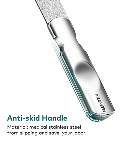 Nail File,Professional Double Sided Stainless Steel Nail File with Non-Slip Handle and Leather Case,Nail Buffering Files Washable,Metal Nail File for Men and Women Mr-2104