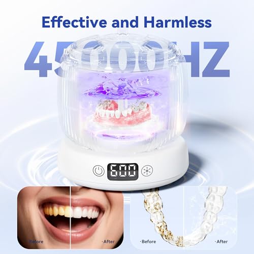 Ultrasonic Retainer Cleaner Machine with 4 Modes – 45kHz 180ML Ultrasonic Cleaner for Retainer,Denture,Mouth Guard,Ring,Jewelry,Leak-Proof Detachable Tank & Base, Easy-to-Clean