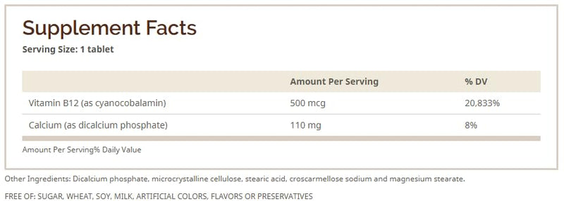 Vitamin B-12 TABS 500 MCG WMILL Size: 60