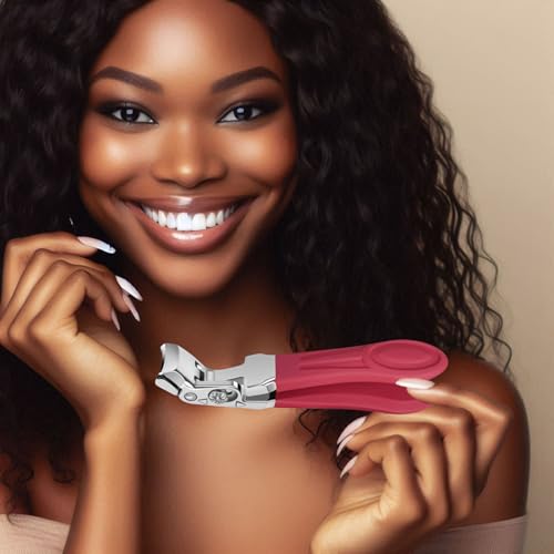 Professional Ruby Red Angled Nail Clippers for Seniors & Adults –Elegant Thick Toenail Clipper with 5'' Nail File, Ultra-Sharp Blades, Nail Catcher, Easy Grip & Safe Home Manicure & Pedicure Care Tool