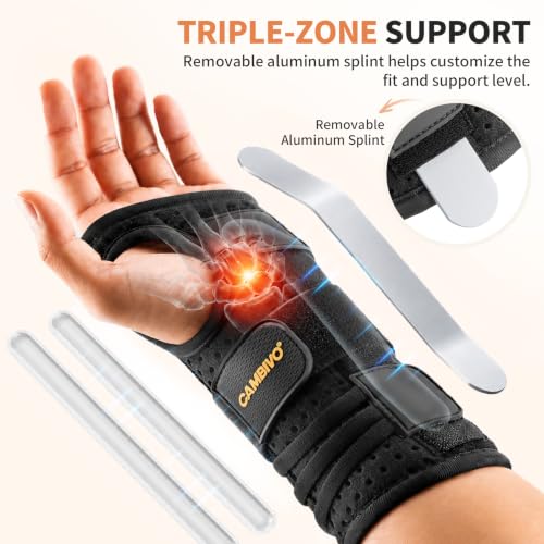 CAMBIVO Carpal Tunnel Wrist Brace with One-Hand Pull Lacing System, Black Matte Black Large/X-Large(Left Hand)