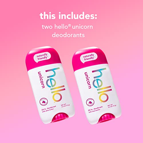 hello Unicorn Aluminum Free Deodorant for Women & Unicorn Sparkle Kids Fluoride Toothpaste, Natural Bubble Gum Flavor, ADA Approved, Ages 2+, No Artificial Sweeteners, No SLS