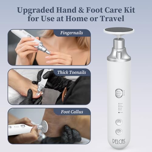 PELCAS Electric Nail Filer, Cordless Nail Drill with LED Light & 5 Speeds Silver