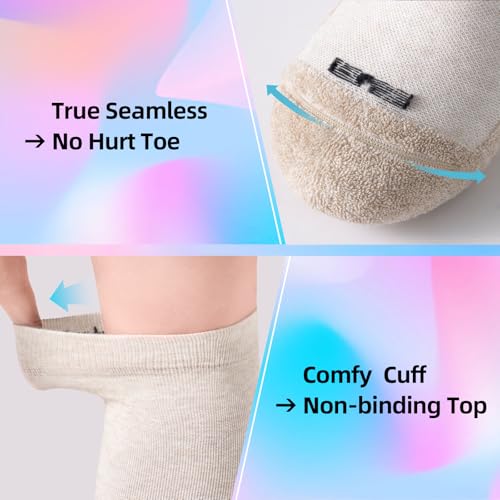 Soft Cotton Compression Socks for Women & Men 20-30 mmHg - Knee High Support Socks with Thick Sole and Seamless Toe Medium-Large 3 Pairs - Natural Land