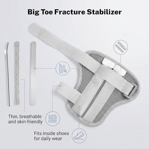 Toe Splint for Broken Toe, Big Toe Brace with 2 Adjustable Aluminum Plates, Breathable Fixation Protector for Men & Women, Turf Toe Support, Lightweight Immobilizer for Indoor & Outdoor Use (Left)