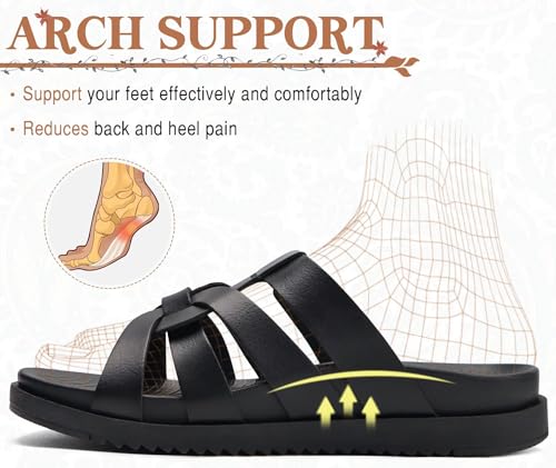 KuaiLu Gladiator Sandals for Women with Comfortable Arch Support 10 Black (Go One Size Up)