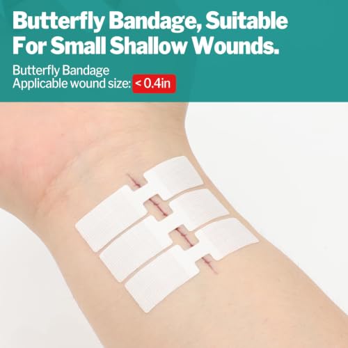 AZEN 42 Pack Wound Closure Strips, 3 Types Butterfly Bandages, Emergency Laceration Closure Kit, Repair Wounds Without Stitches, Quick Clot Zip Stitch Wound Closures Device
