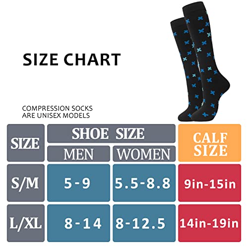 hello momoya Compression Socks for Women Men Circulation Knee High 8 Pairs for Nurses, Running, Travel, Athletic Large-X-Large 02-8 Pairs-diamond 1
