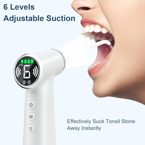 Tonsil Stone Remover Tool with 6-Level Suction for Bad Breath Prevention Dental Care Set – 3Pcs Tartar Scrapers, Plaque Remover & Mirror, 304 Stainless Steel Teeth Cleaning Tools (Black) Black