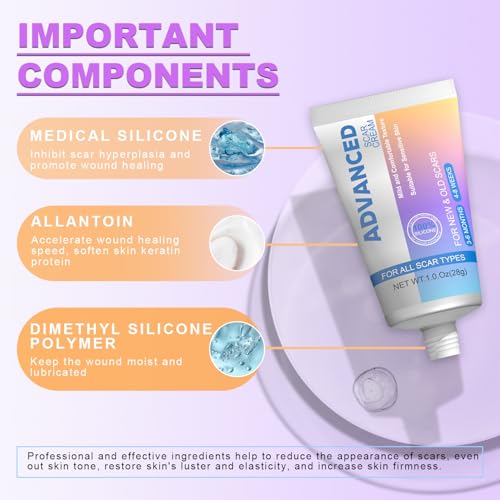 Silicone Scar Cream Scar Gel - Advanced Scar Treatment Keloid Bump Removal for Surgical Scars, C-Section, Injury, Stretch Marks, Acne, Burns, Keloids, Old & New Scars, 1.23Oz (35g) White
