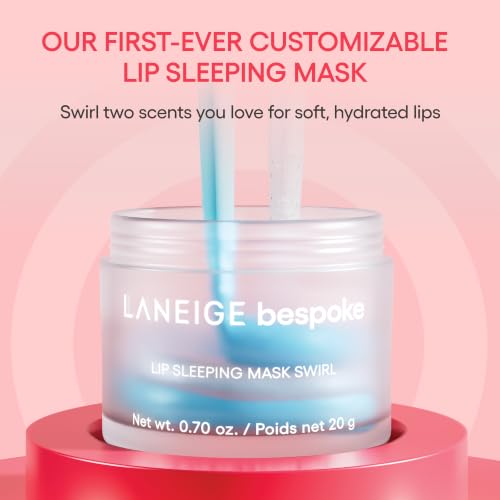 LANEIGE Bespoke Lip Sleeping Mask | Customized Hydrating Overnight Treatment | Vitamin C, Shea & Murumuru Seed Butter, Antioxidants | For Flaky, Dry Lips | Korean Skin Care 2 Scent Custom Swirl