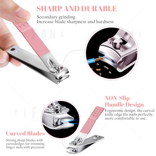 Manicure Set Pedicure Kit Nail Clippers Set Fingernail Clipper Set Ingrown Toenail Nail Kit Scissor Nail Trimmer Kit 15 Pieces Travel Nail Kit Care Grooming Tools with Fine Case Fine GIF (Pink_15in1) Pink_15 in 1