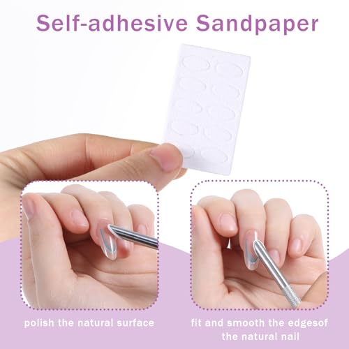 TIESOME Metal Cuticle Pusher, Circle Bevel Double-Ended Nail Cuticle Pusher Tool with 100 Grit Sandpaper Sheets Stainless Steel Manicure Pedicure Nail Art Care Tools for Fingernails Toenails