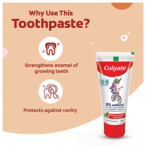 Colgate Kids Cavity Protection Toothpaste for 6-9 Years, 80g, Natural Strawberry Mint Flavour, 0% Artificial, with Colgate Barbie Extra Soft bristles Toothbrush (5+ Years)(2.8 Ounce)