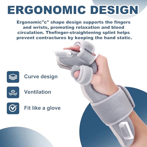 Resting Hand Splint Stroke Hand Brace with Finger Separators, Night Immobilizer Wrist Finger Brace with Sling for Carpal Tunnel & Stroke Recovery (M-Right) M-Right