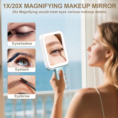 Mocado 20X/1X Magnifying Mirror with Light Travel Makeup Mirror with Lights Blue