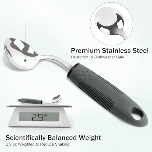 KintKita Adaptive Utensils for Elderly 4 Piece, 2.9 oz Weighted Silverware for Hand Tremors, 45°Angled Parkinsons Utensils for Elderly, Arthritis, Weak Hand Grip, Right-Handed Use