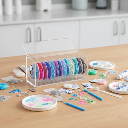 CroBlissful Orthodontic Power Chain Organizer Case 7.5 × 3.2 Inches Dental Elastic Rubber Band Holder Dispenser Clear Acrylic with Dust-proof Lid for Clinic Efficiency Storage Dental Office Supply