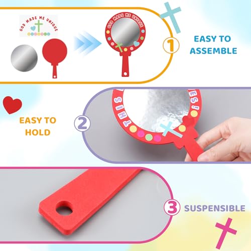 Fuutreo 72 Pcs VBS Mirror Craft Kit with EVA Foam Bases, Religious DIY