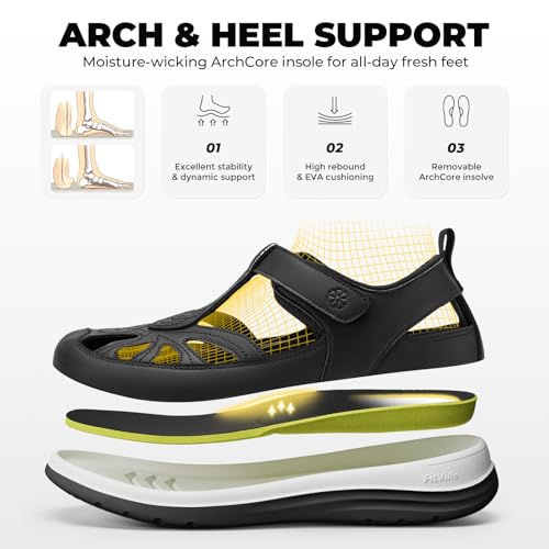 FitVille Extra Wide Sandals for Women Closed Toe Orthopedic Walking Shoes 10 Wide Black