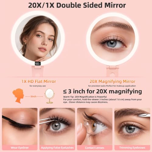 Lighted Travel makeup Mirror,20X/1X Magnification Foldable Vanity Mirror