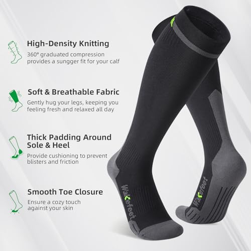 Medical Compression Socks for Men & Women, 3 Pairs 20-30mmHg Knee High Graduated Compression Stockings for Circulation, Swelling, Varicose Veins, Flying, Travel, Nurses, Running, Pregnancy L-XL Black Grey, Woody Scent