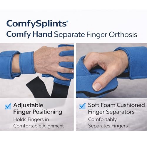 Comfyprene Hand Separate Finger Orthosis – Right, Navy – Soft, Adjustable Splint for Finger and Hand Alignment – HSF-101-CP-A-DB-RT