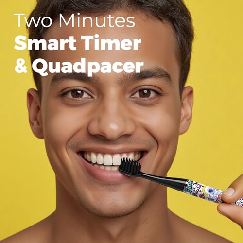 MIPOW Brush GO SlimPro i4 Electric Toothbrush Rechargeable Smart Ultra Sonic 3 Modes, Travel Case & Ceramic Dock, 60Day Battery Soft Bristles 2 Heads IPX7 Waterproof, Color-Graffiti Edition