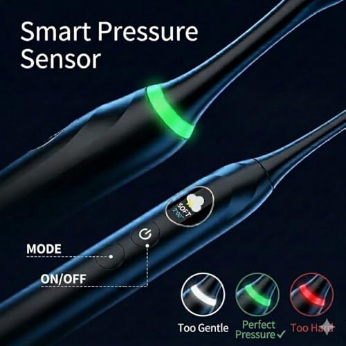 Oralflipp Sonic Electric Toothbrush - Smart LED Display & Visual Pressure Sensor, 40,000 VPM Power Toothbrush with 5 Modes, 6 Brush Heads & Inductive Charging Base, 6 Brush Heads,Black