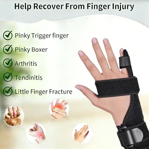 Pinky Finger Splint, Little Finger Support Brace for Metacarpal Fracture, Trigger Finger & Tendonitis, Adjustable Breathable Hand Brace for Pain Relief, Fits Left & Right Hand