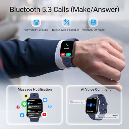 Smart Watches for Women/Men Android iPhone, [1.85" AMOLED Screen] Smartwatch Fitness Tracker 3ATM Waterproof with Bluetooth Calls, AI Control, Heart Rate/SpO2/Sleep Monitor, 7 Days Battery Blue