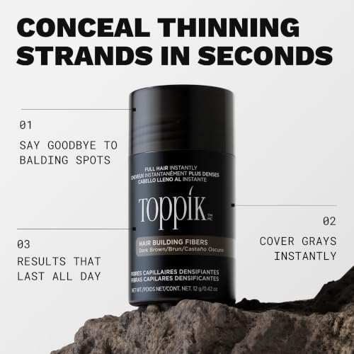 Toppik Hair Building Fibers, Fill In Fine or Thinning Hair Instantly Thicker, Fuller Looking Hair 9 Shades,4 size options Black Medium 12g