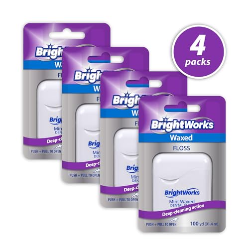 BrightWorks Dental Floss Mint Waxed 100yd 4-Pack for Oral Hygiene