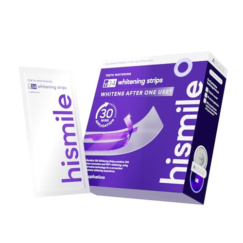 Hismile V34 Whitening Strips, Teeth Whitening Strips, Purple Whitening Strips, Whitens After One Use* - 28 Applications (46 Individual Strips) (Pack of 2) 1 Count (Pack of 28)