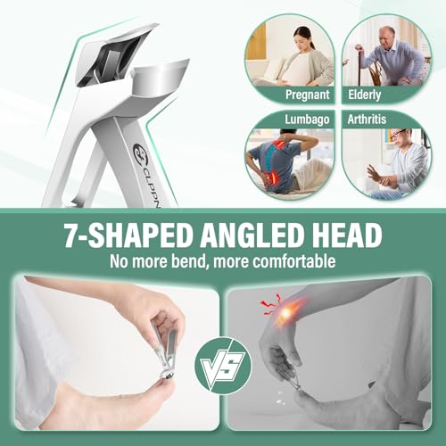 Toenail Clippers for Thick Toenails for Seniors, Angled Head Large Toe Nail Clippers for Ingrown Nails, Sharp Nail Cutter with Catcher Long Handle, Heavy Duty Nail Clippers Set for Thick Toenails Professional Nail Clipper Set
