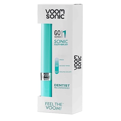 Voom Sonic Go 1 Series Travel Electric Toothbrush + 4PK Brush Heads, Travel Toothbrushes - Battery Operated Toothbrush for Adults & Kids, Portable with 2 Minute Timer (Hawaiian Blue)