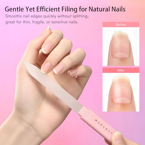 Makartt Glass Nail File for Natural Nails: Reusable Nail Care Tool, Pink
