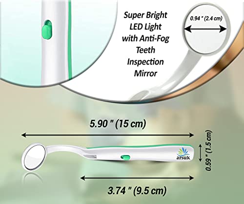 Dental Mirror for Teeth with LED Light – Dentist Mirror for inside Mouth, Gums & Tongue – Anti-Fog Reusable Mouth Mirror Dental for Home Use, handheld dental mirror by ARSUK – 2 Pack